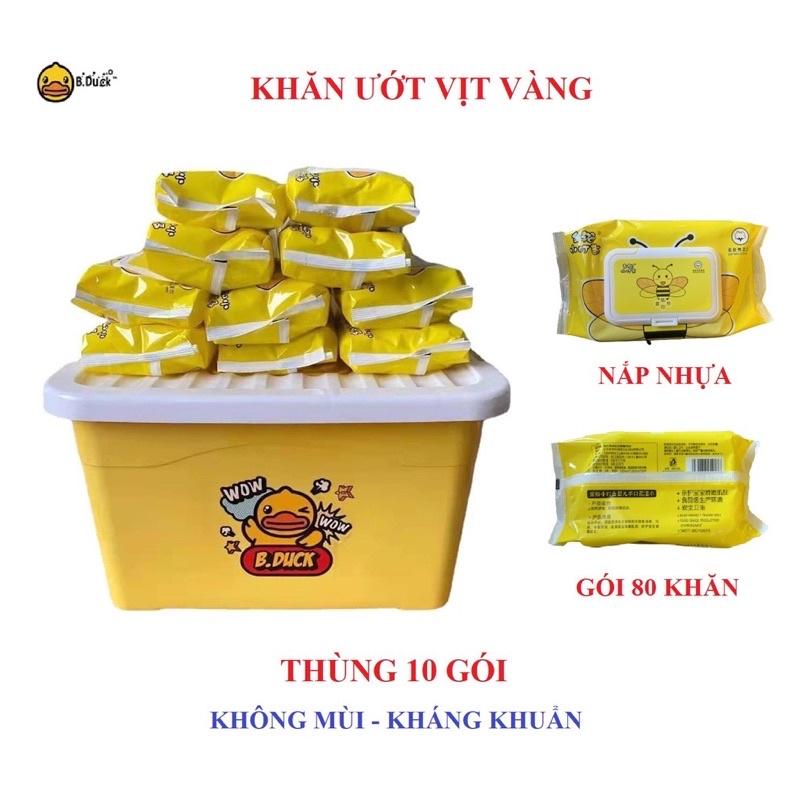 Combo 10 bịch khăn giấy ướt con vịt vàng hottrend tặng kèm thùng nhựa B DUCK xinh xắn - Set 10 gói khăn giấy ướt con vịt