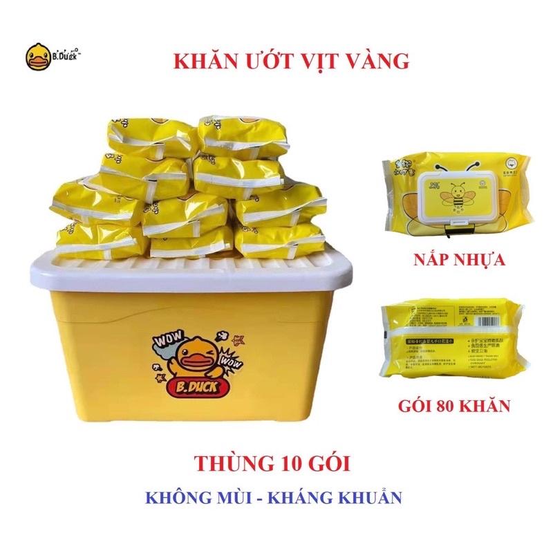 Combo 10 bịch khăn giấy ướt con vịt vàng hottrend tặng kèm thùng nhựa B DUCK xinh xắn - Set 10 gói khăn giấy ướt con vịt