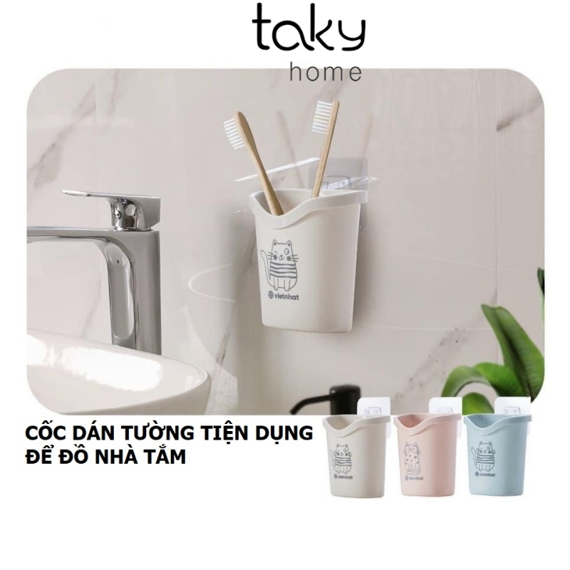 Cốc Nhựa Dán Tường Để Đồ Tiện Dụng Đa Năng, Họa Tiết Dễ Thương, Để Bàn Chải, Kem Đánh Răng, Đồ Dùng Nhà Tắm. TakyHome 4062