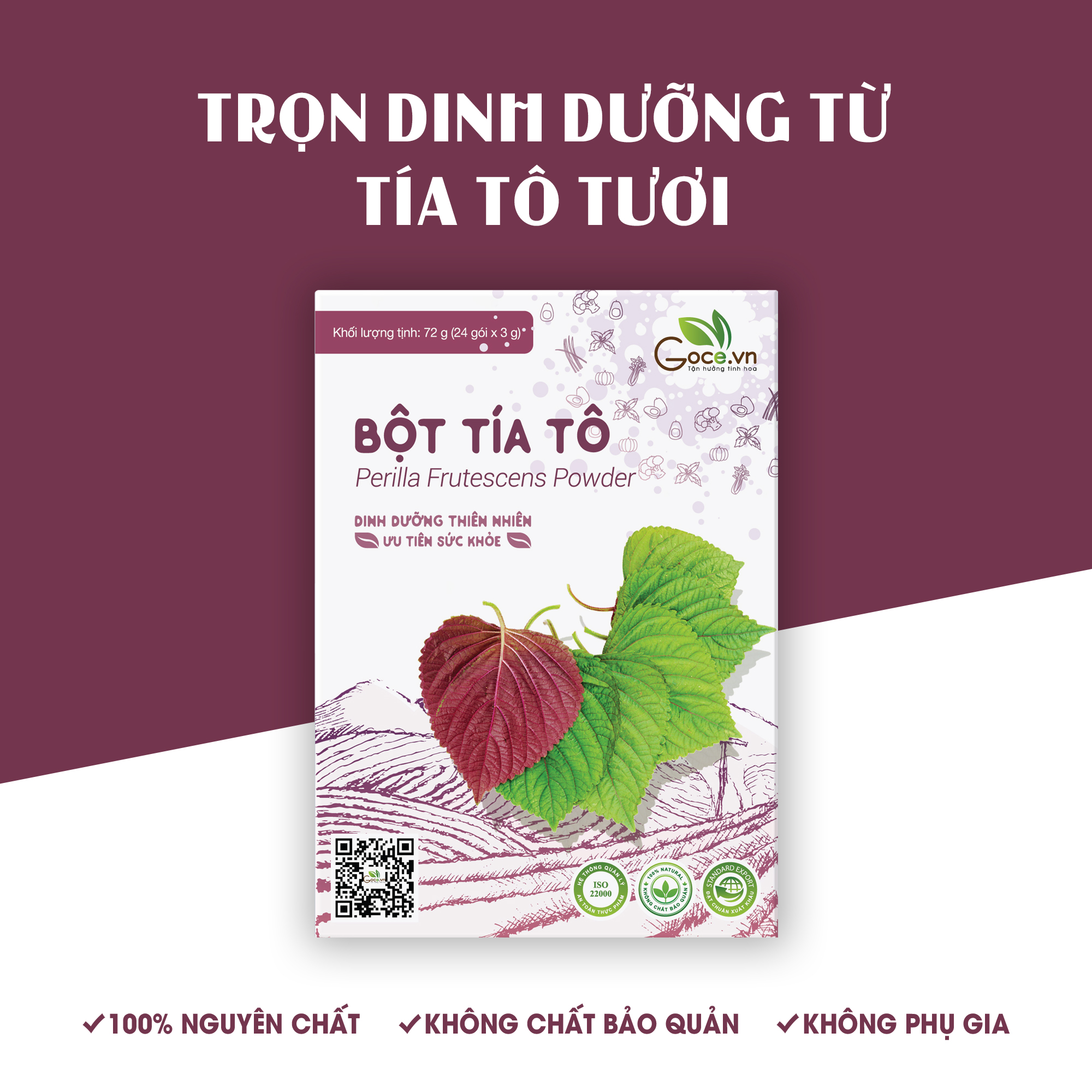 Bột tía tô nguyên chất Goce - 72g (24 gói x 3g)