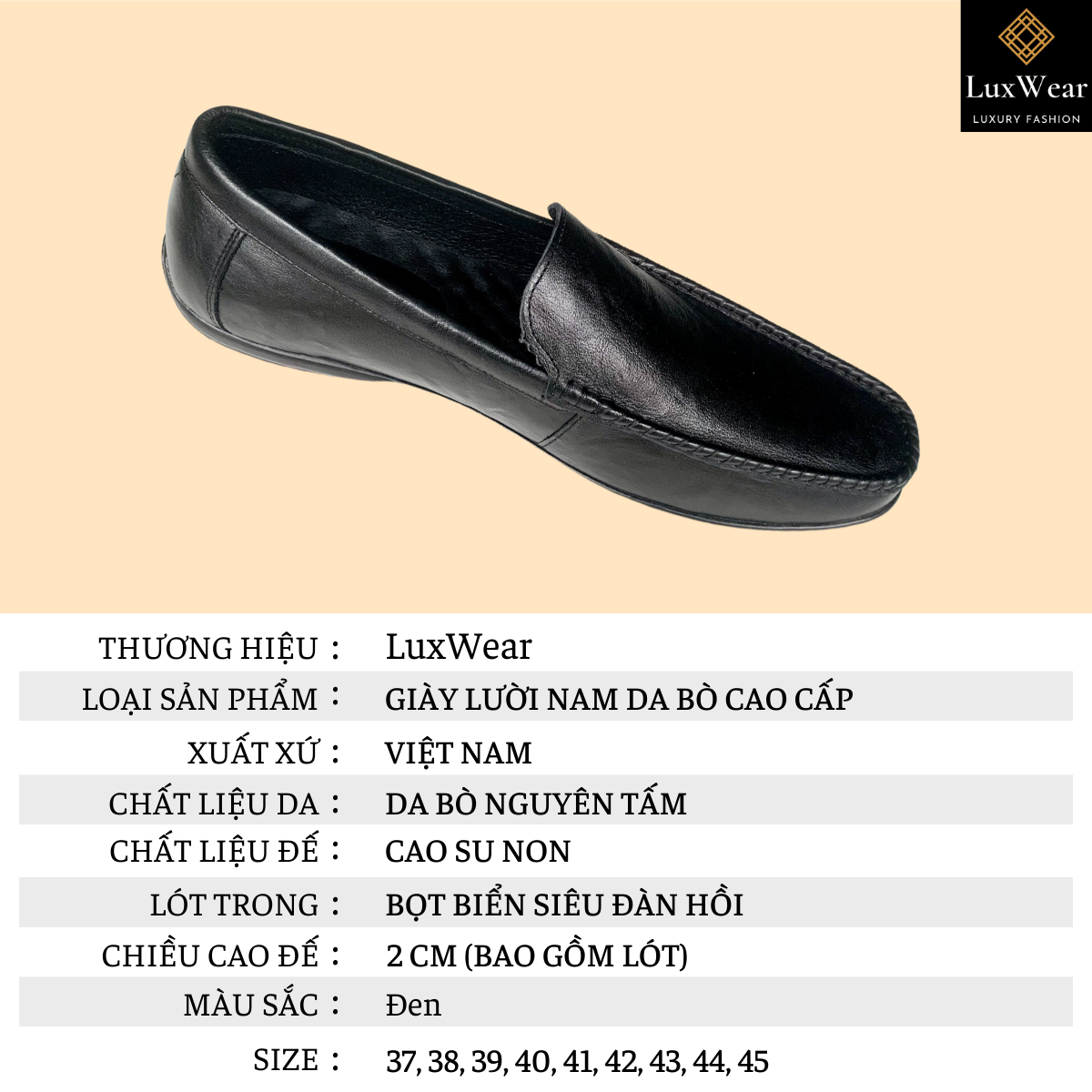 Giày lười nam da bò cao cấp đế khâu  shoes màu đen bảo hành 12 tháng GM01