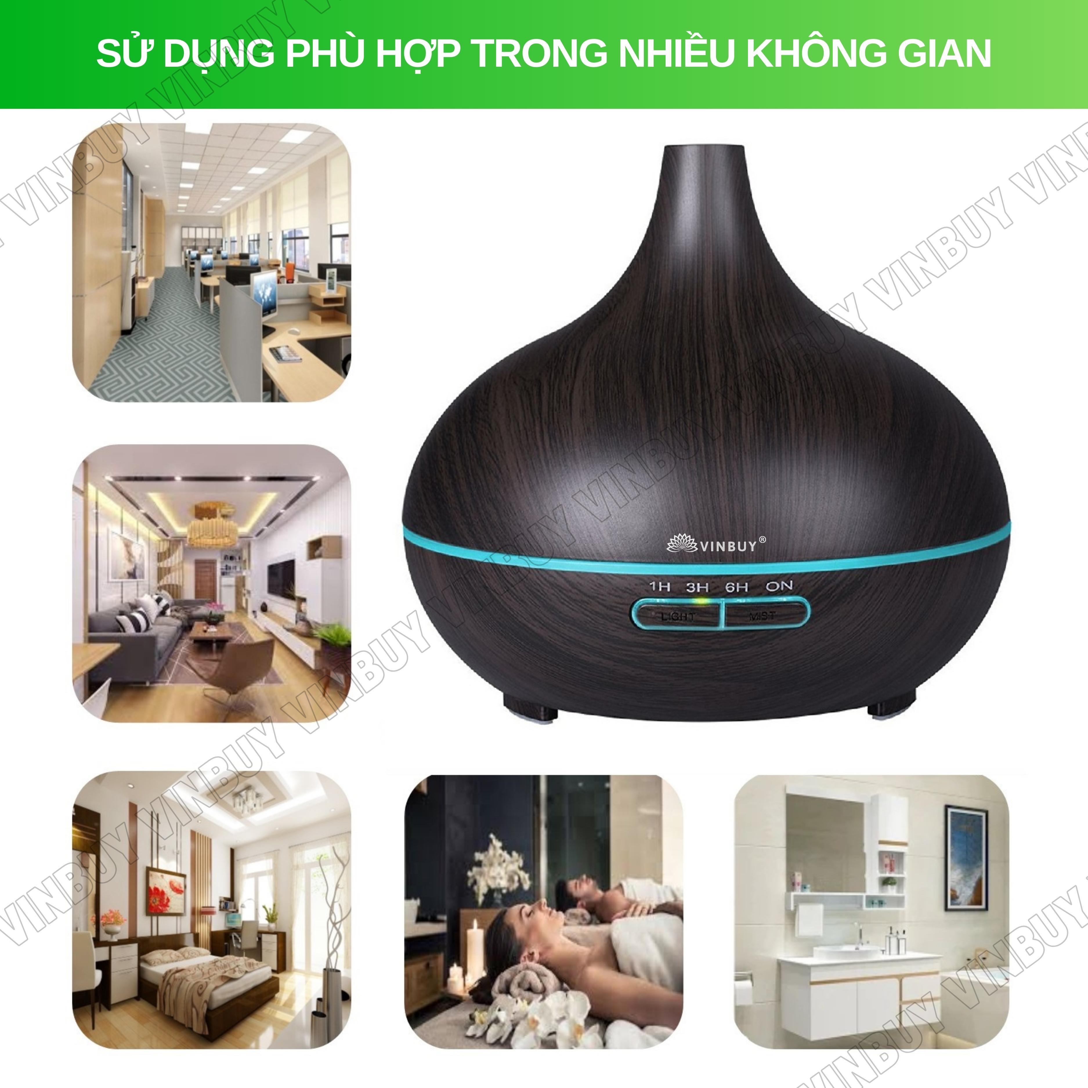 Máy xông tinh dầu VINBUY bầu tiên, máy phun sương tạo ẩm, máy xông tinh dầu phòng ngủ, spa, tự động, chuyên dụng phòng lớn led 07 màu - Hàng chính hãng