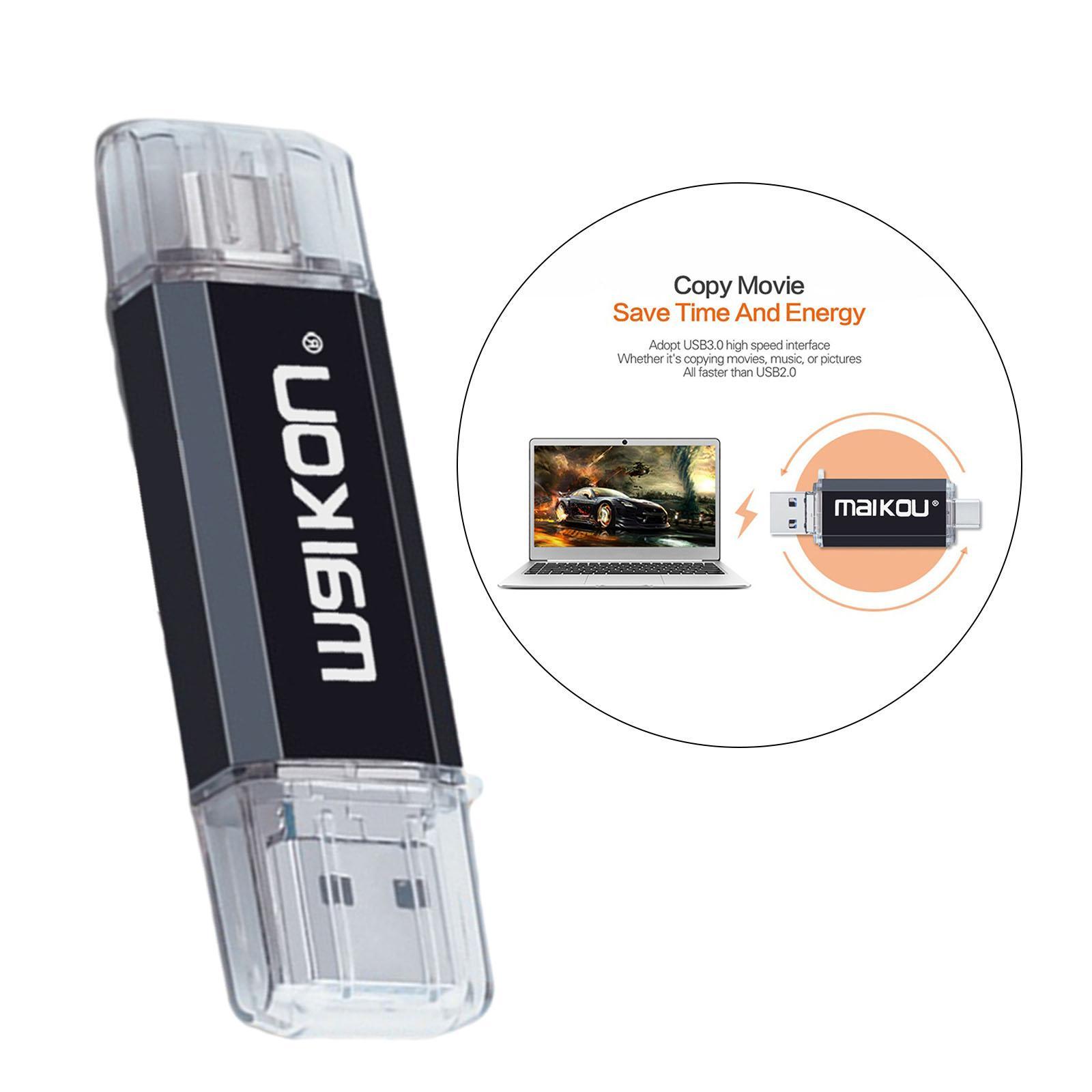 Portable 3 in 1 64GB USB3.0 Flash Drive Type- USB Memory Stick Black