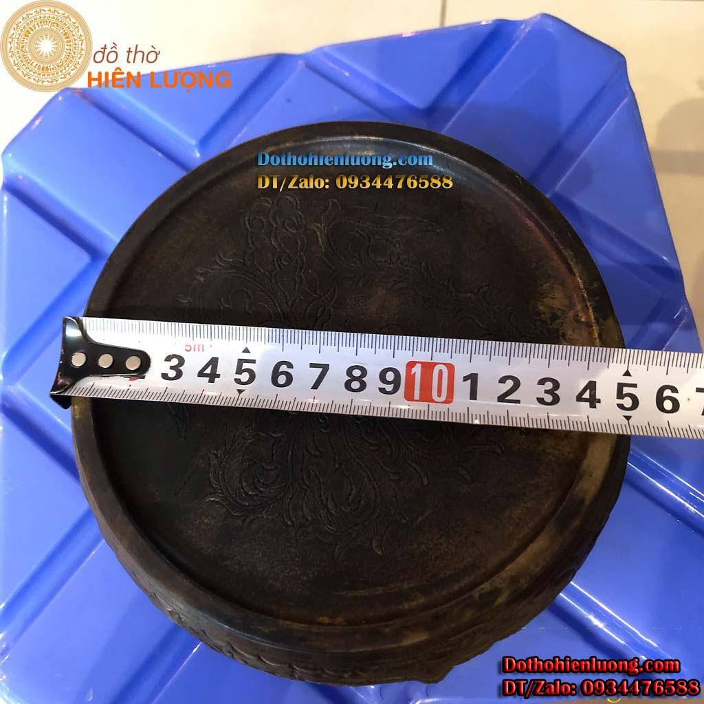 Cơi Đựng Trầu Cau Bằng Đồng Thau Màu Đen Giả Cổ Hoa Văn Rồng Phượng Đẹp Tinh Xảo
