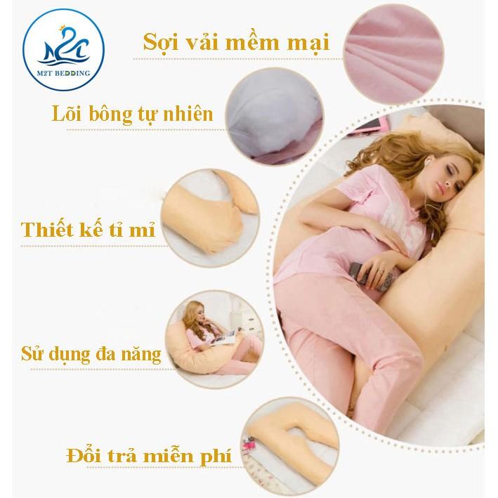 Gối bầu chữ U Cotton cao cấp M2T bedding, gối ôm dành cho bà bầu kích thước 75 x 140cm