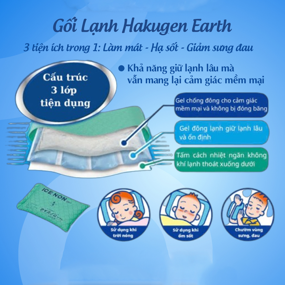 Gối lạnh Hakugen Earth Nhật Bản Làm Mát 3-6 Tiếng Giúp Ngủ Ngon Thư Giãn