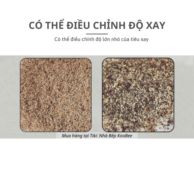 Cối xay tiêu thủy tinh cầm tay cao cấp KooBee - Lọ xay hạt tiêu đen, tiêu sọ, muối hồng, ớt khô đa năng tiện dụng