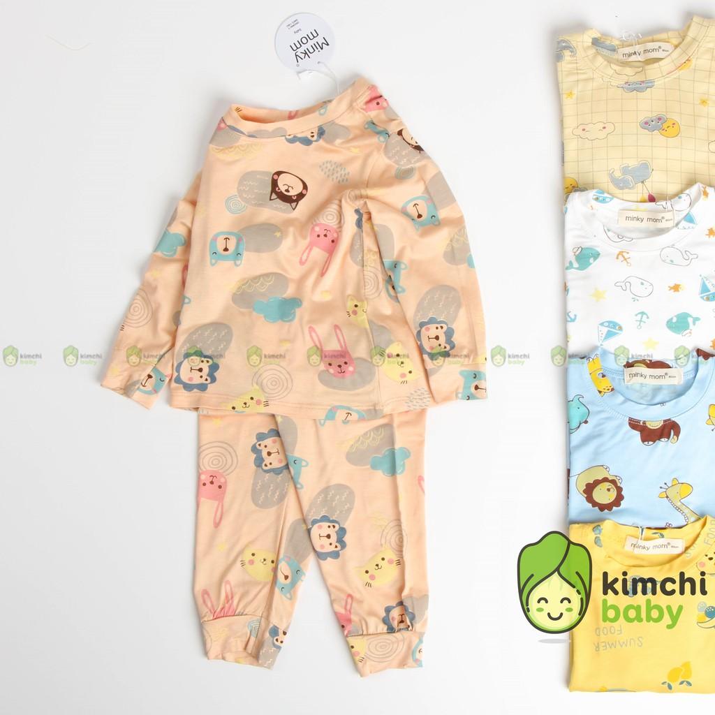 Đồ Bộ Bé Gái, Bé Trai Minky Mom Vải Thun Lạnh Họa Tiết In Chìm Caro Dễ Thương, Bộ Dài Tay Cho Bé Mặc Nhà MKMTD2108