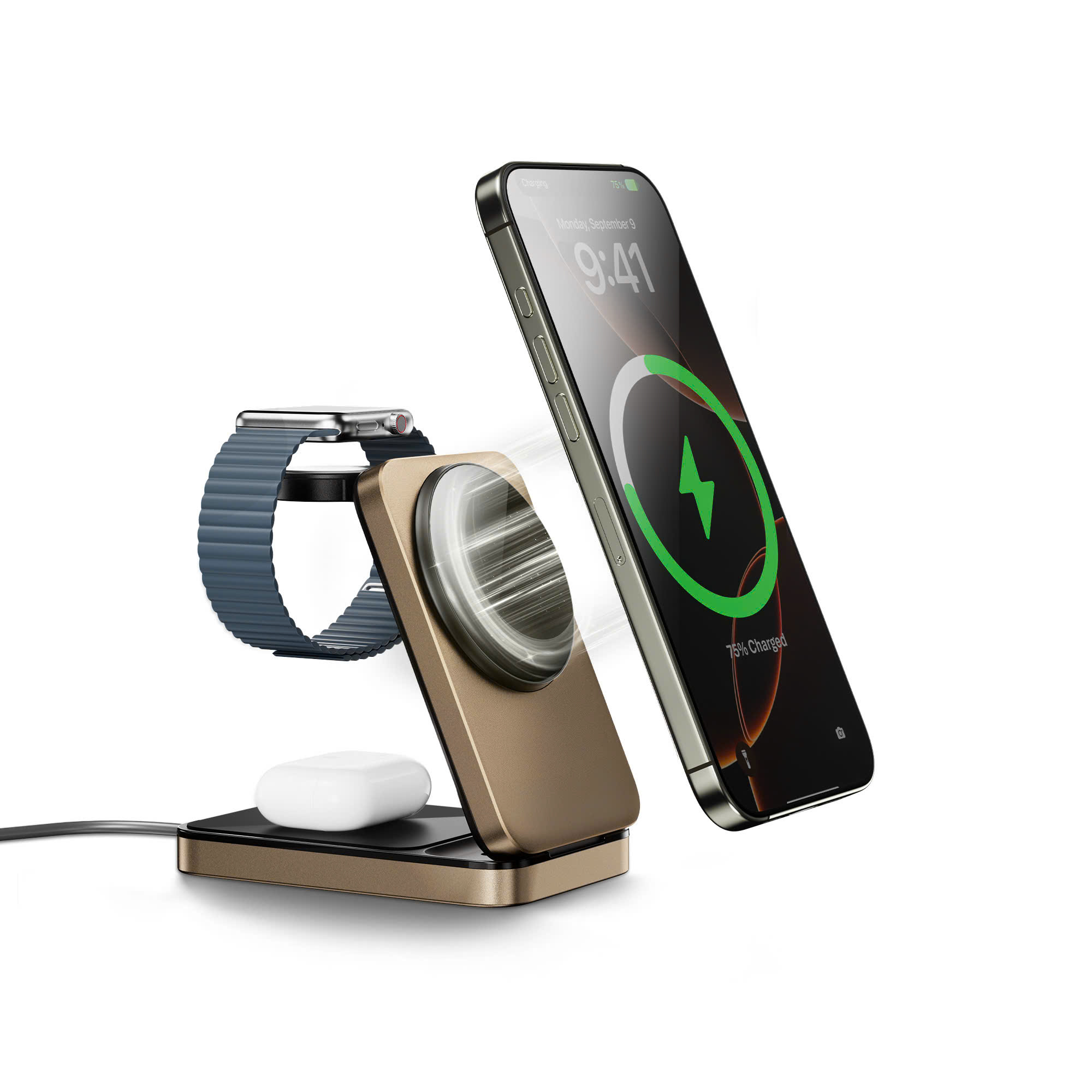 Dock Sạc Không Dây Từ Tính 3 in 1 – Wi WU Wi-W038 Sạc cùng lúc 3 i Phone + A pple Watch + Air Pods chỉ với 1 thiết bị duy nhất - hàng nhập khẩu
