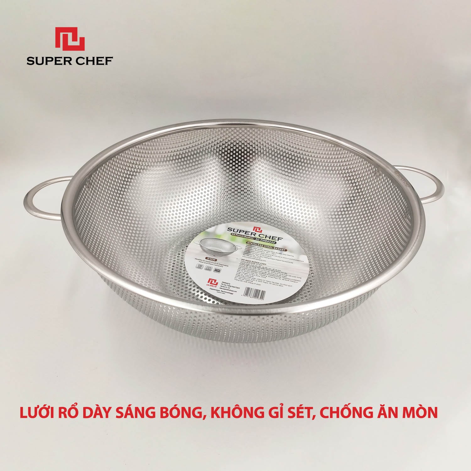 Rổ Inox 2 Quai Super Chef Dày Dặn, Cứng Cáp Siêu Bền Bỉ, An Toàn Khi Tiếp Súc Thực Phẩm, Chống Ăn Mòn, Chống Gỉ Sét Oxy hóa, Không Hoen Ố, Sang Trọng Tiện Lợi ( Size từ 16.5 đến 31.5cm)