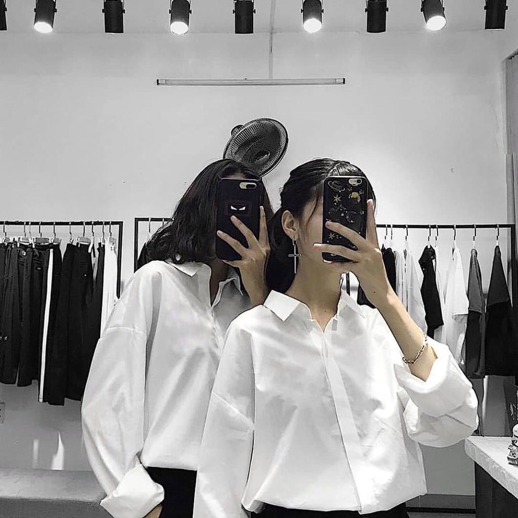 Áo sơ mi tay dài trơn đen trắng basic unisex có size ZOZO_UNISEX