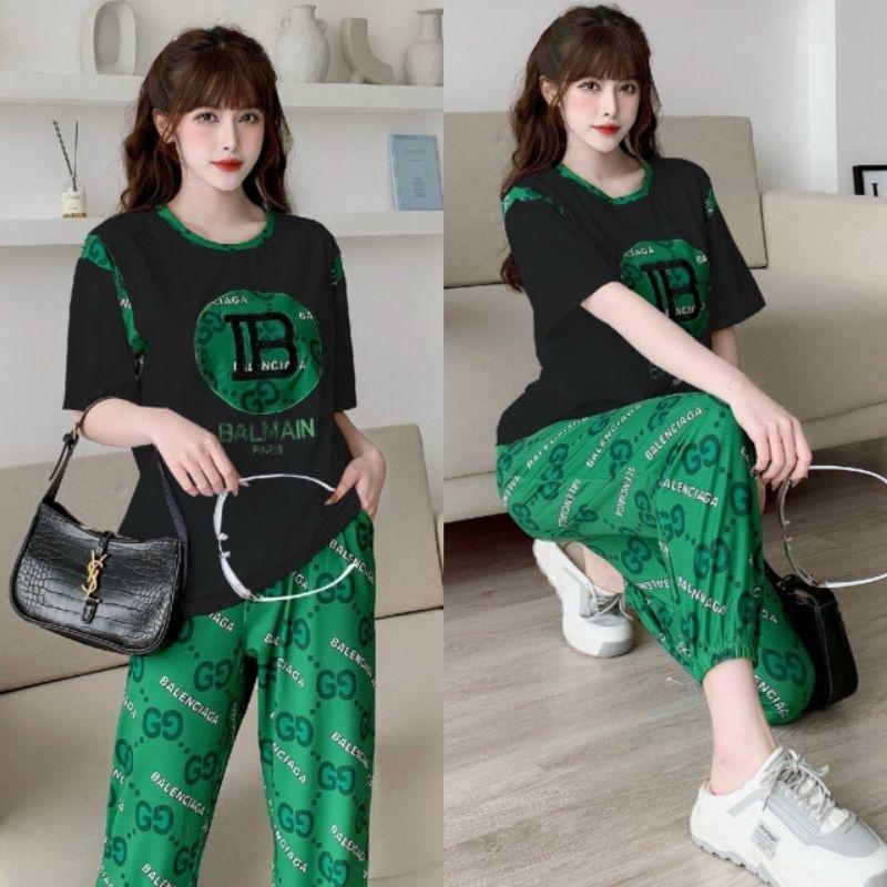 Sét đồ bộ nữ thun lạnh in 3D quần dài bo gấu áo form rộng thêu logo thời trang cao cấp mẫu mới đẹp có bigsize