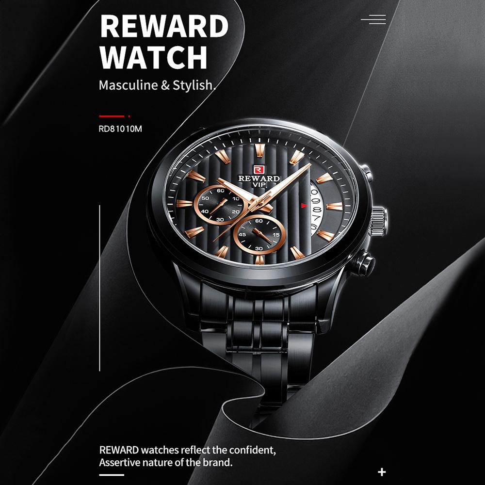 Đồng hồ nam Quartz Movement Dây đeo bằng thép không gỉ Hiển thị thời gian & lịch Chống nước 30M-Màu đen