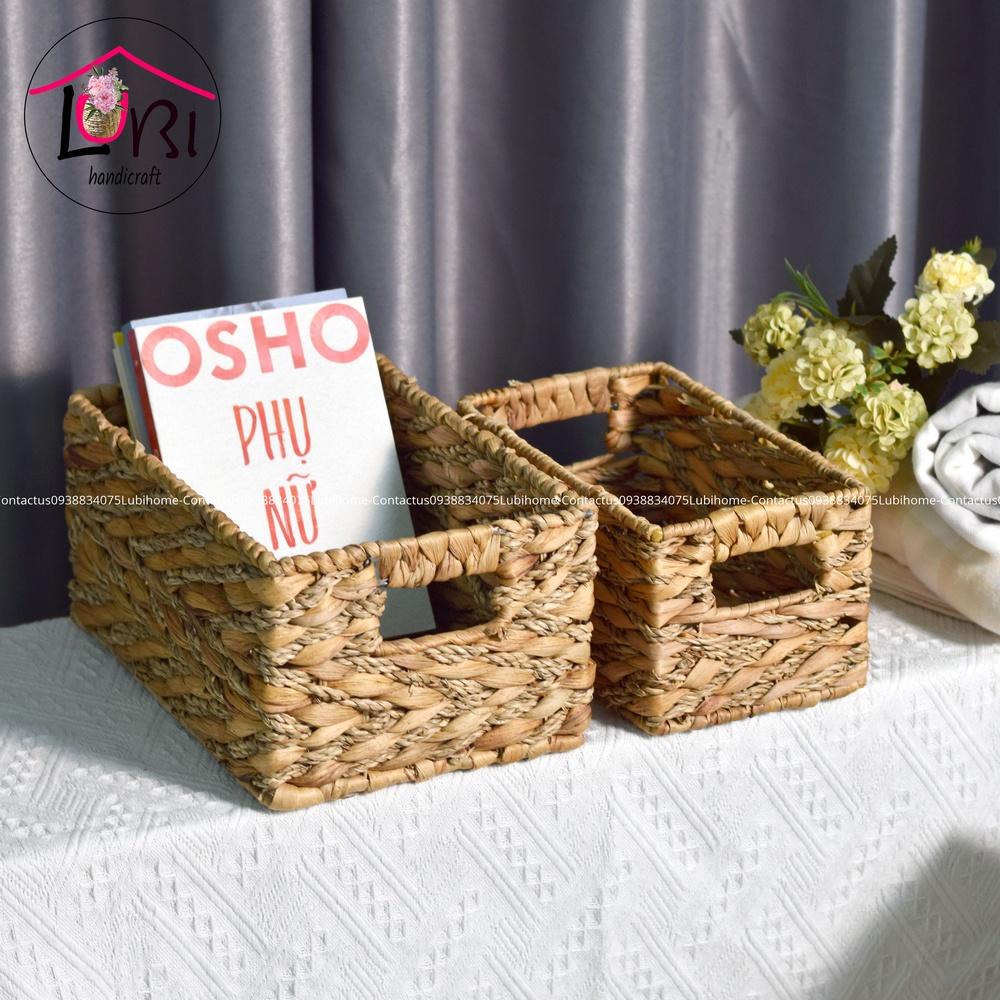 Lubihandicraft - Sọt đựng đồ đan lục bình kết hợp cói - mộc mạc