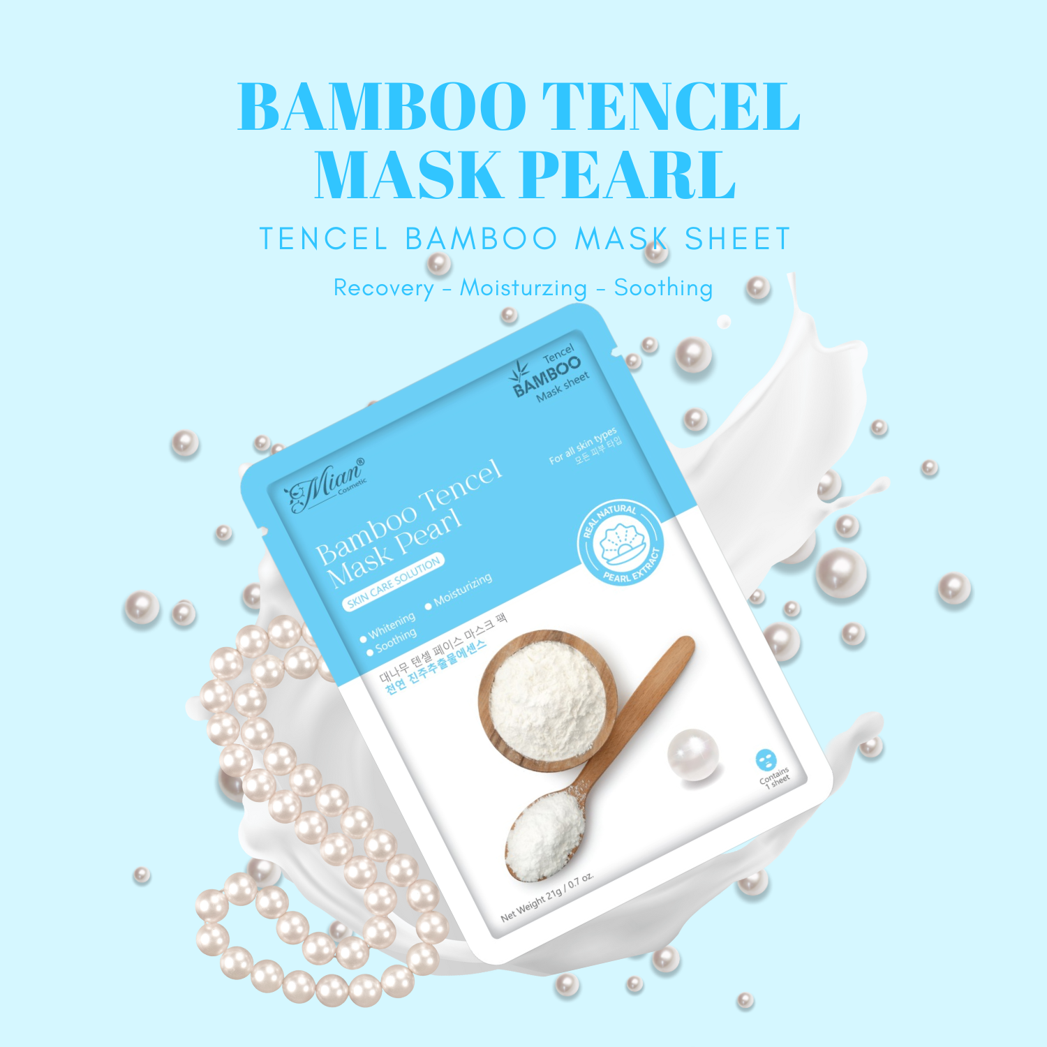 Mặt Nạ Dưỡng Da Mian Bamboo Tencel Mask Pearl Chiết Xuất Ngọc Trai 21g