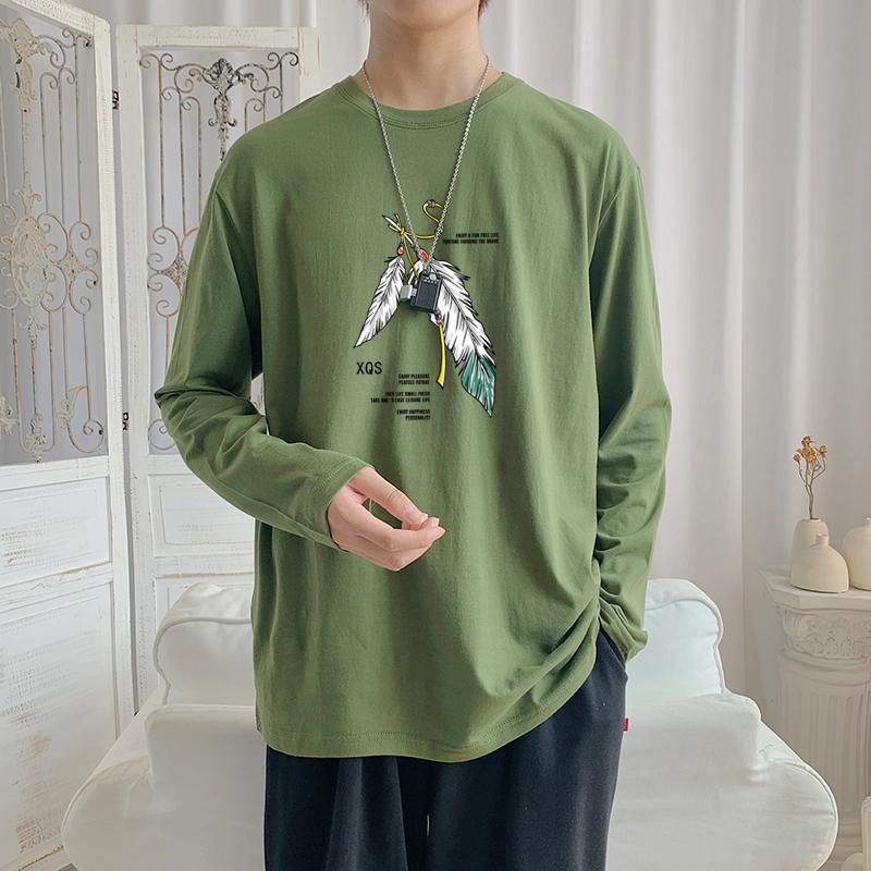 Áo thun cotton tay dài in hình lông vũ 4 màu phong cách năng động  cho nam