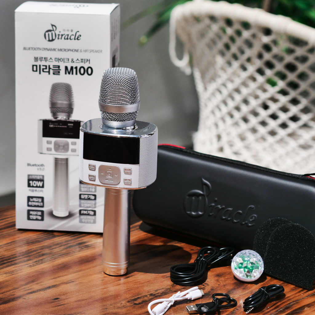 Micro Karaoke Bluetooth Miracle M100 Hàn Quốc - Bản nâng cấp của Miracle M75+ và Magic Sing MP30 - Nhiều Tính Năng - Kèm Quà Tặng Khuyến Mãi - HÀNG CHÍNH HÃNG