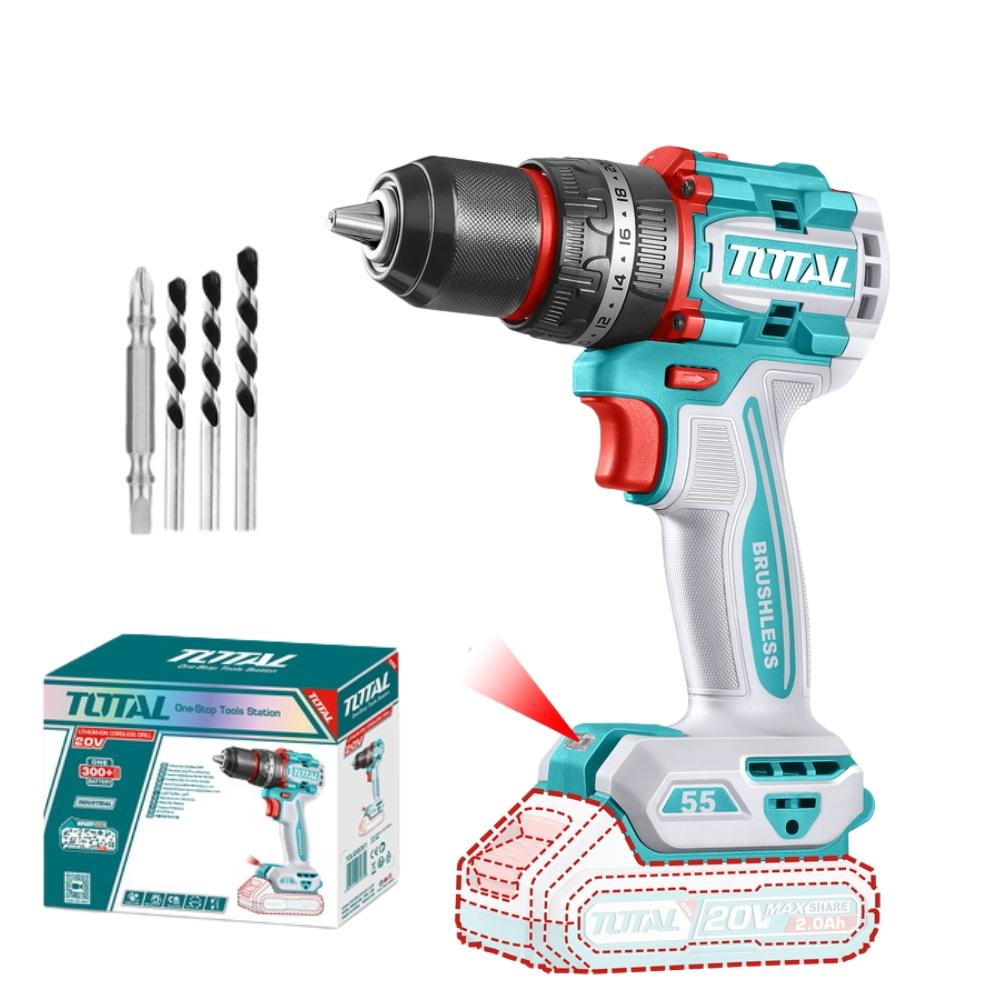 MÁY KHOAN BÚA KHÔNG CHỔI THAN DÙNG PIN 20V (KHÔNG KÈM PIN &amp; SẠC) 55NM TOTAL TIDLI205581 - HÀNG CHÍNH HÃNG