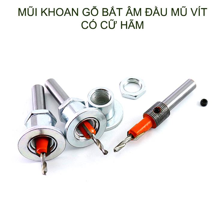 Mũi khoan gỗ bắt âm đầu mũ vít, loại có cữ hãm, đầu âm 10mm, nhiều kích cỡ cho khách lựa chọn