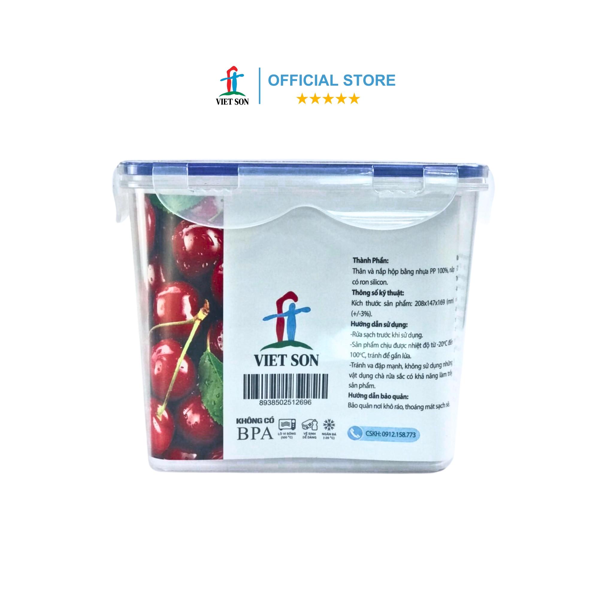 Hộp Đựng Thực Phẩm VIETSON 3200ml Nắp Khóa 4 Cạnh Kín Hơi