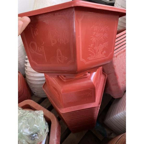 Chậu nhựa lục giác đỏ khắc chữ dày đẹp