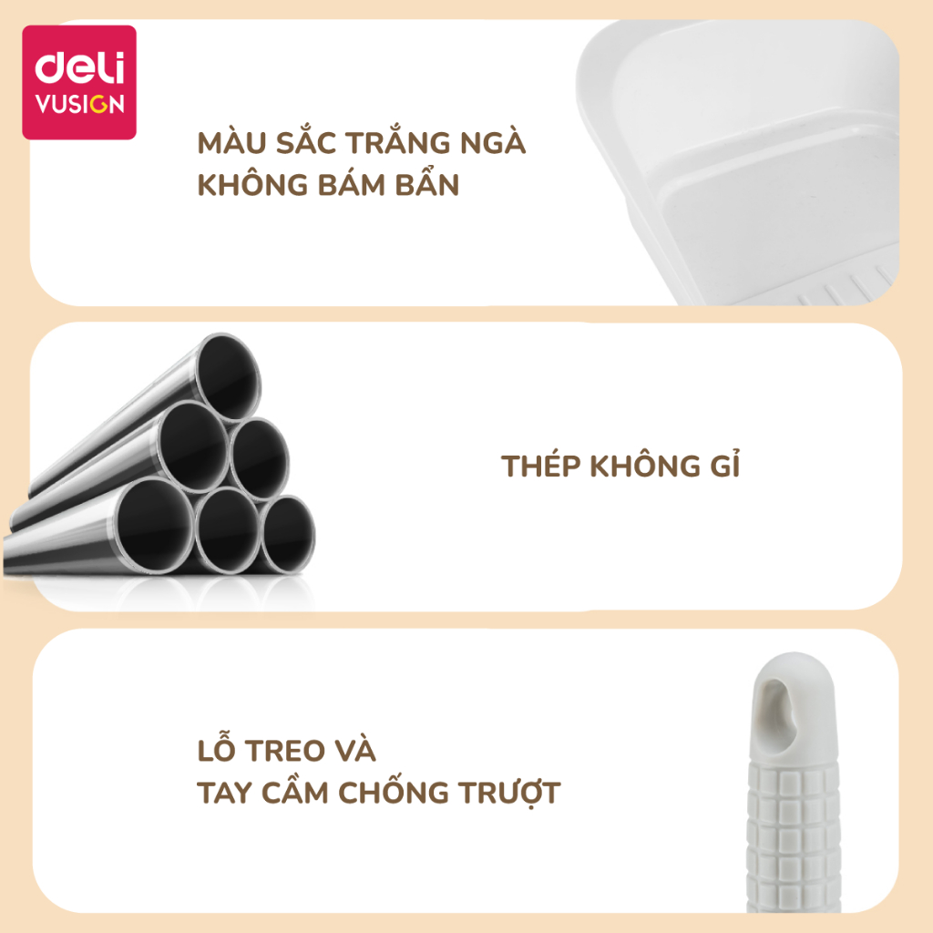 Chổi quét nhà thông minh công thái học đồ hốt rác Deli, Bộ Chổi cán dài Xẻng Ky Hốt rác