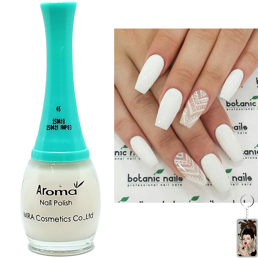 Sơn móng tay Aroma Nail Polish Hàn Quốc 12ml #45 trắng sữa tặng kèm móc khóa