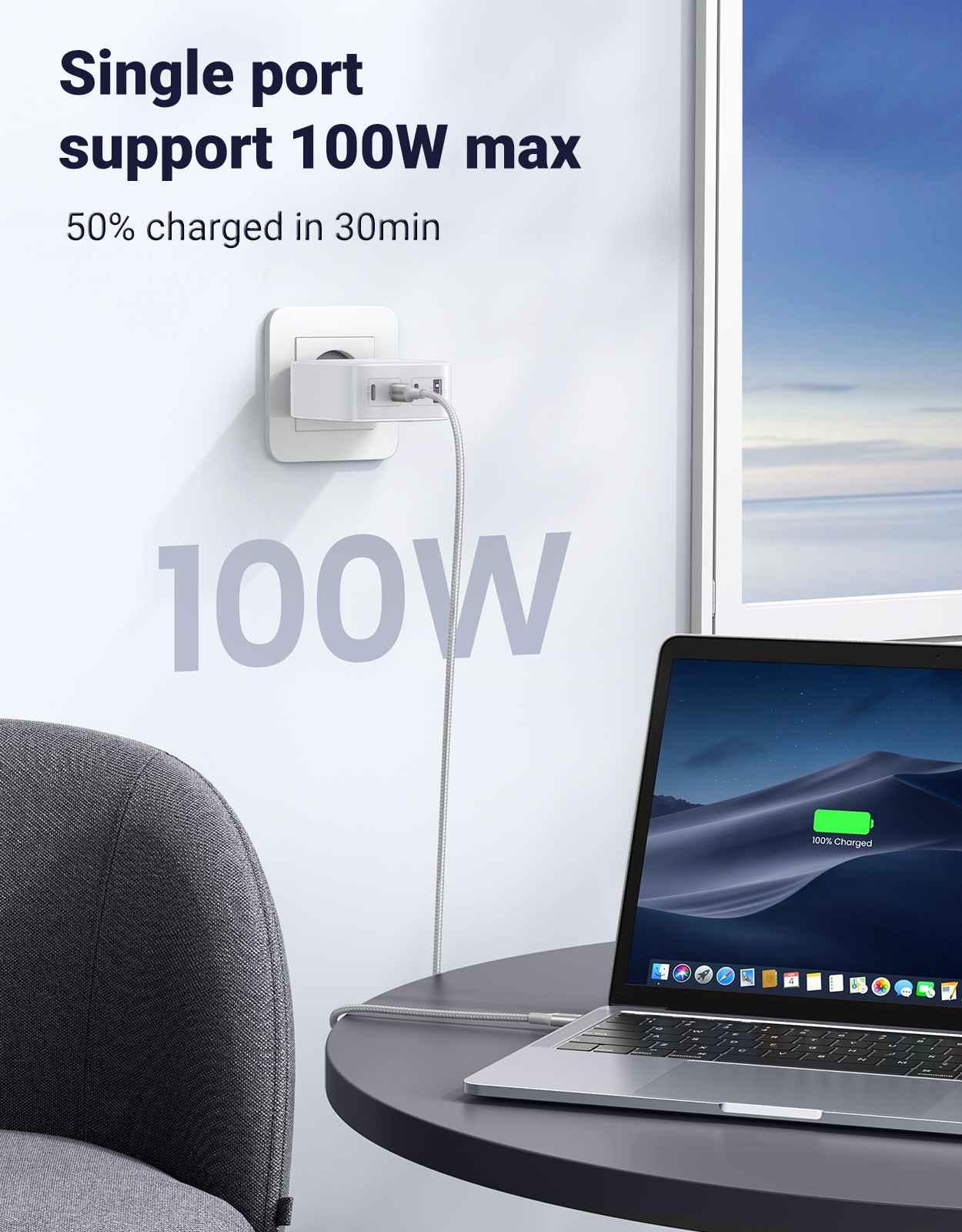 Ugreen UG15337CD226TK 100W 3c1a GaN Nexode chuẩn cắm EU chân tròn Màu Trắng Củ sạc nhanh 3 x USB-C + 1 x USB-A - HÀNG CHÍNH HÃNG