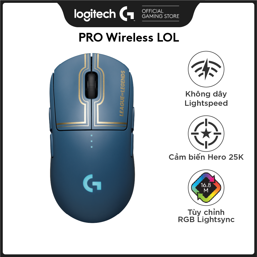 Chuột game không dây Logitech G Pro Wireless LOL League of Legends - Nhẹ, cảm biến Hero 25k, RGB, có nút lập trình -Hàng chính hãng