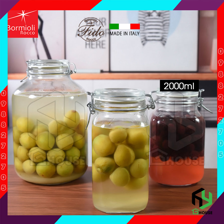 ITALY-Hũ thủy tinh nắp cài FIDO - Bormioli Rocco - 2000ml - Siêu kín hơi - Glass jar with airtight lid