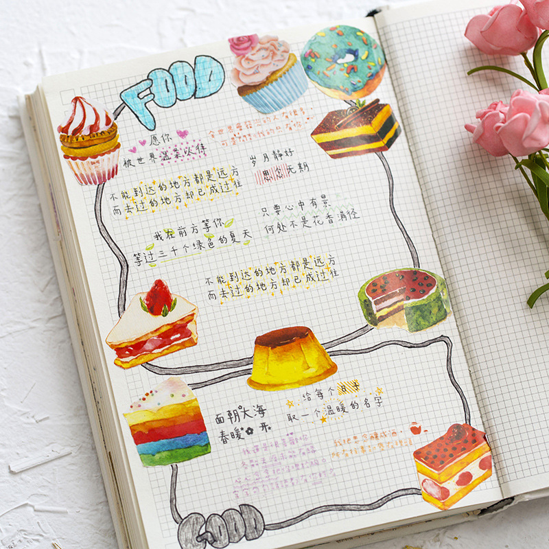 Sticker hộp 50 miếng dán - Bánh Ngọt - Hộp nhãn dán trang trí sổ tay bullet journal - M091