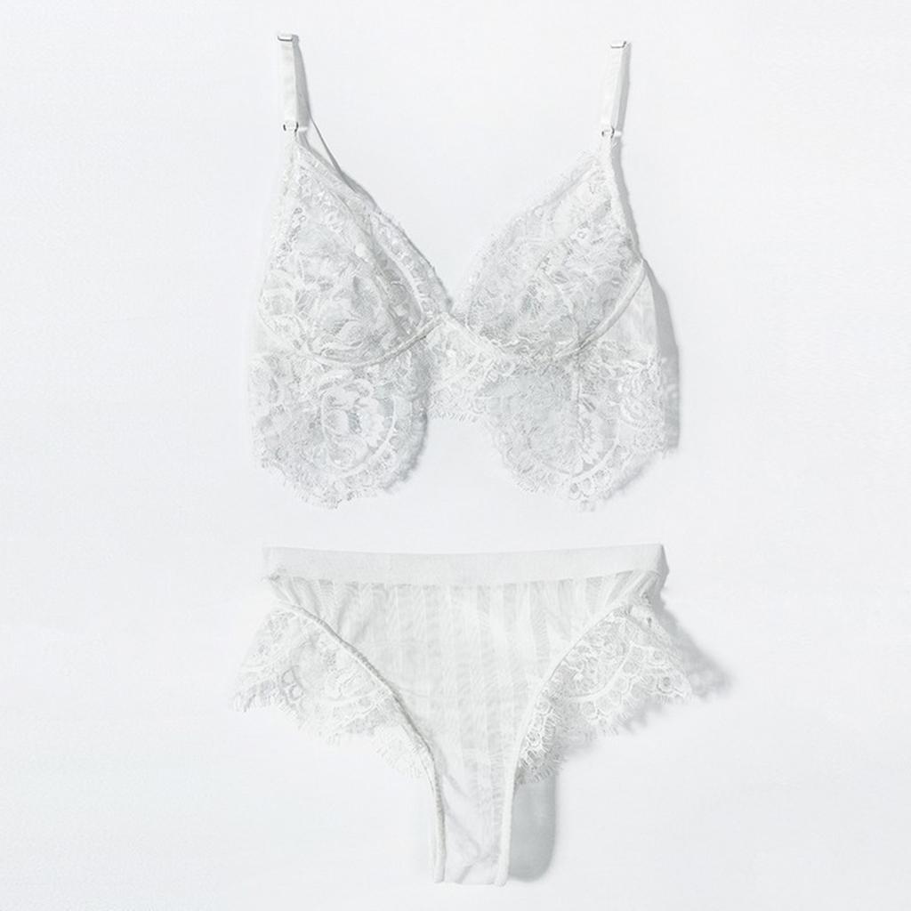 Women White Lace Bra Panty G-String Lingerie Sleepwear Bodysuits