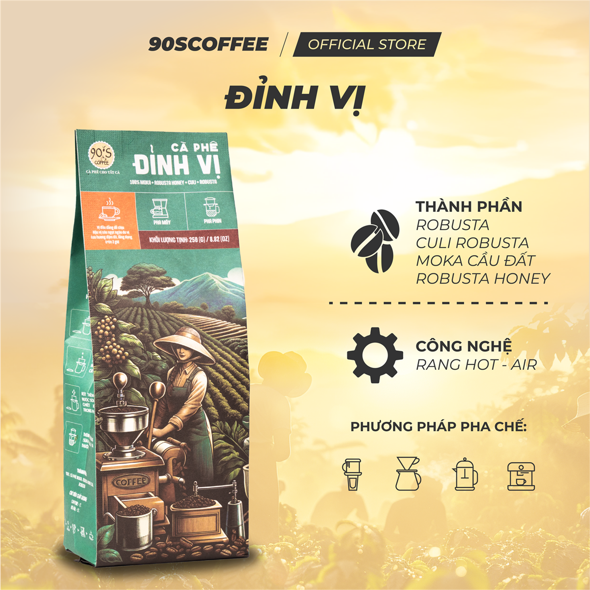 Cà Phê Nguyên Chất Rang Mộc - Gu Đắng Dịu Hậu Vị Sâu Lưu Hương Trên 3 Tiếng (Đỉnh Vị) | 90S COFFEE