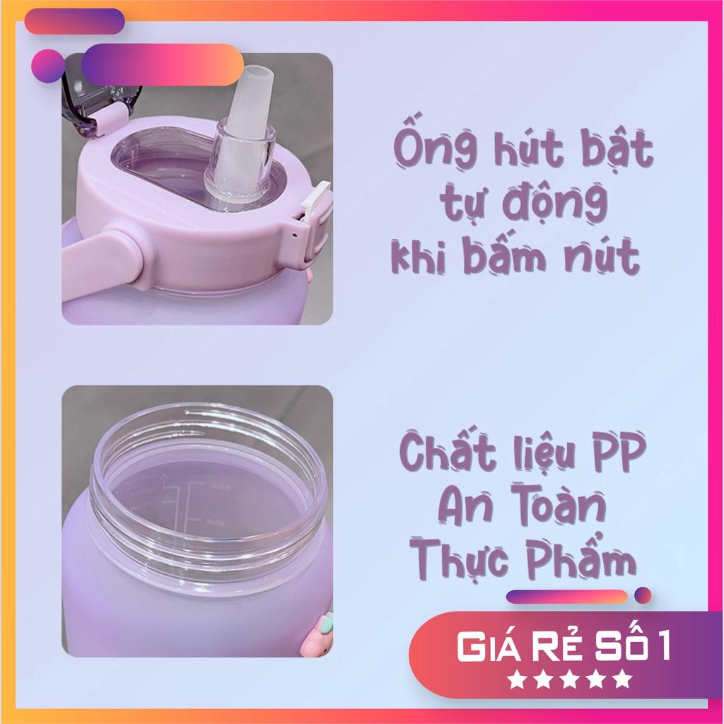 Bình nước 2 lít dành cho người lười uống nước bình nước cute 2L có ống hút, vạch chia nhắc giờ