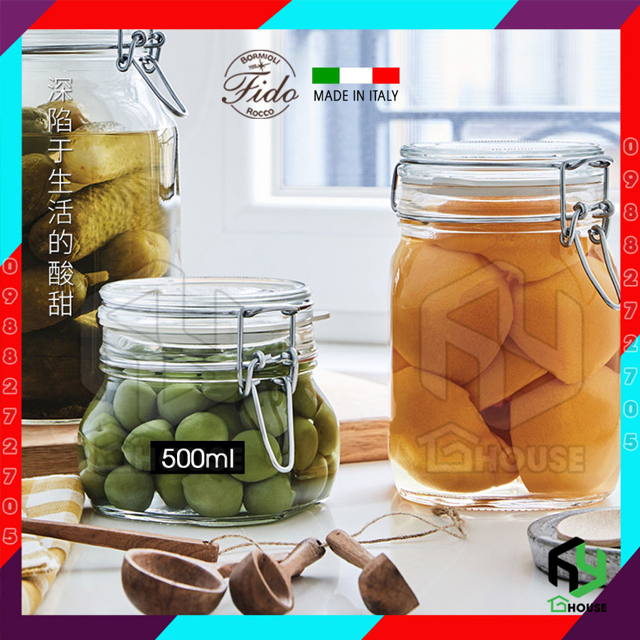 ITALY-Hũ thủy tinh nắp cài FIDO - Bormioli Rocco - 500ml - Siêu kín hơi - Glass jar with airtight lid