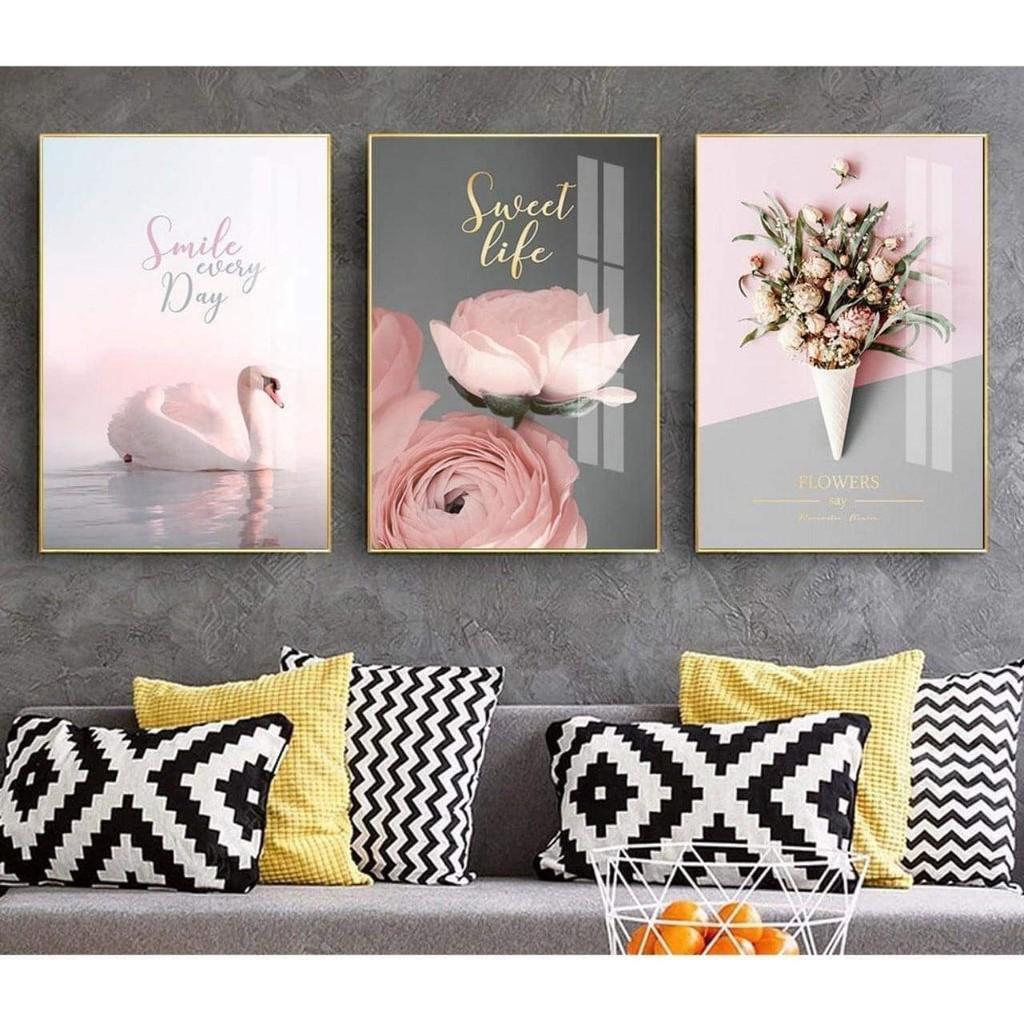 Bộ 3 tranh tráng gương treo phòng khách, phòng ngủ, decor phòng xinh