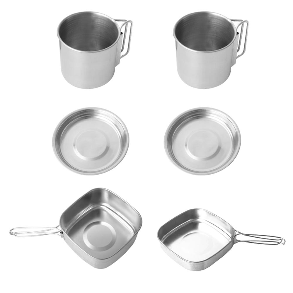6pcs Camping Cookware Set Outdoor Portable Picnic Cookware Kit Stainless Steel Travel Tableware Cooking Accessory