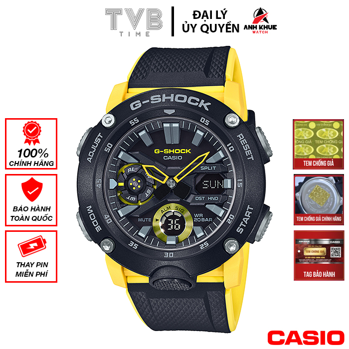 Đồng hồ nam dây nhựa Casio G-Shock chính hãng Anh Khuê GA-2000-1A9DR (48mm)