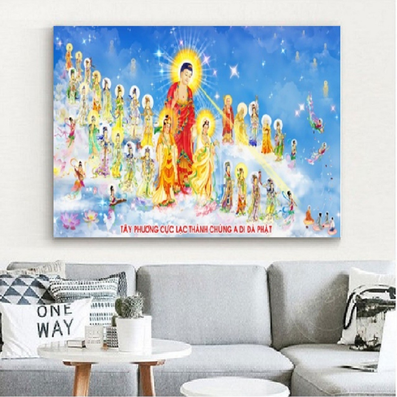 Tranh thêu Tây phương cực lạc thánh chúng a di đà - chưa thêu