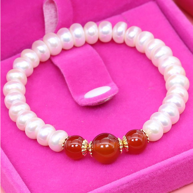 Lắc Tay Nữ | Lắc Tay Ngọc Trai Kết Hợp Đá Mã Não Đỏ L1830 - Bảo Ngọc Jewelry