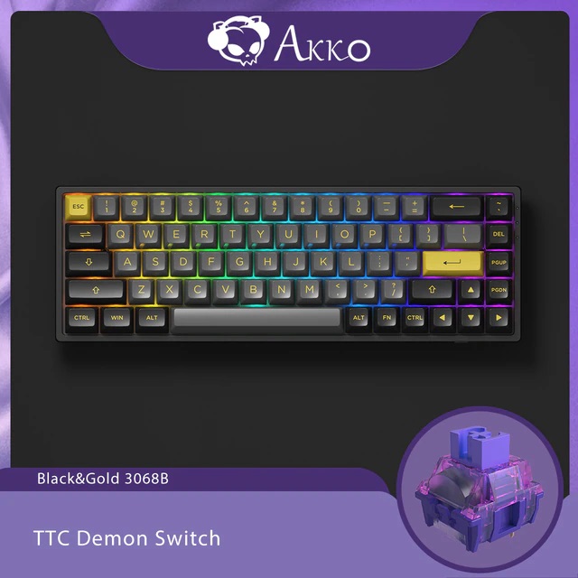 Bàn phím cơ AKKO 3068B Black &amp; Gold (Multi-modes/Hotswap/Foam tiêu âm/RGB/TTC Switch) - Hàng chính hãng