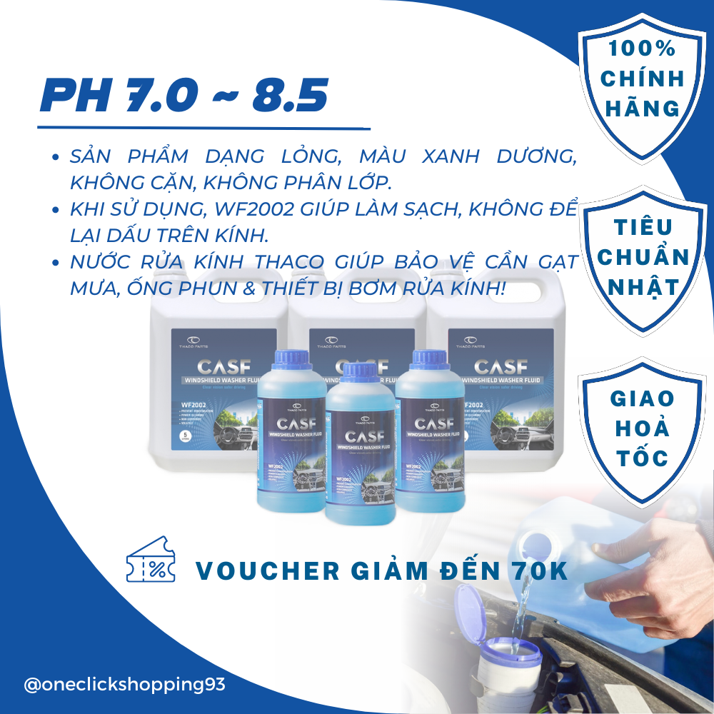 15l nước rửa kính xe ô tô THACO - Dạng pha sẵn tiện lợi dùng ngay - Made in Vietnam - Đạt tiêu chuẩn JIS K 2398 của Nhật Bản & MS 568-02 của Hyundai & KIA Motors – Chuyên dụng cho tất cả các dòng xe - Phù hợp khí hậu Việt Nam