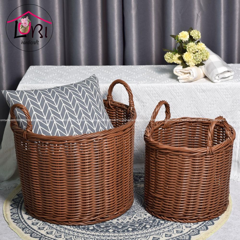 Lubihandicraft - Sọt đựng đồ hình tròn đan dây nhựa bộ 3 - bền, đẹp