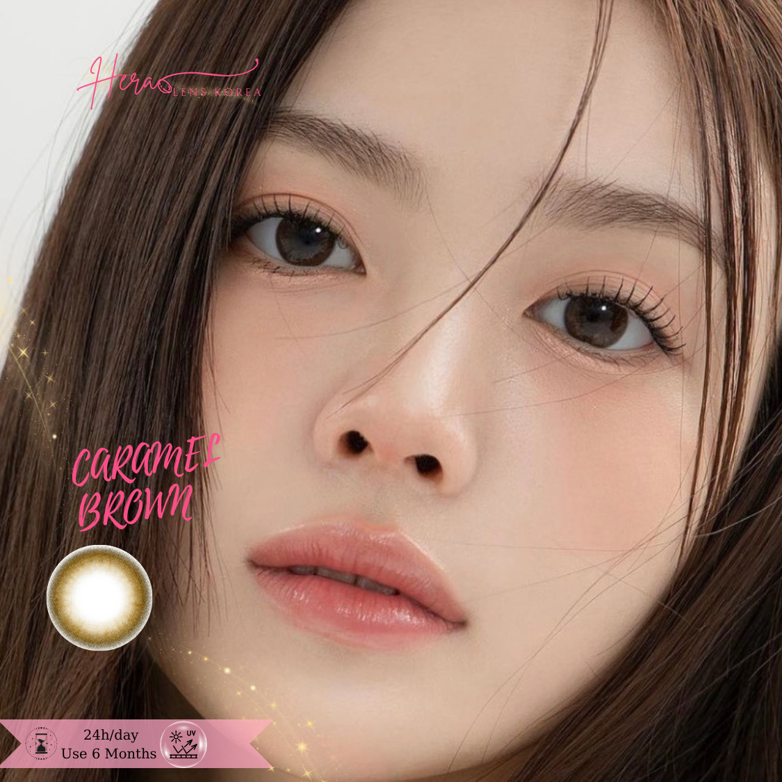 Kính Áp Tròng Hera Nâu Caramel Tự Nhiên Không Độ CARAMEL BROWN Nhập Khẩu Hàn Quốc Lens Không Cận 6 Tháng