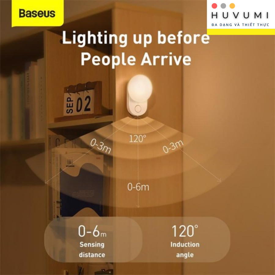 Đèn cảm ứng chuyển động thông minh Baseus Full Moon Human Body Induction Night Light - LVP001-WH  [Hàng Chính Hãng]