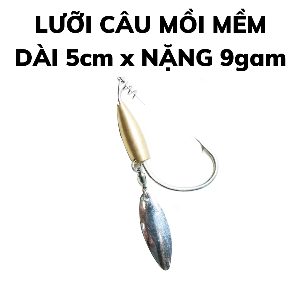 Lưỡi câu mồi mềm có thìa AK15 dài 50mm x 9g, lưỡi câu lure cá chẽm cá lóc bông đồng cá quả cá sộp cực nhạy