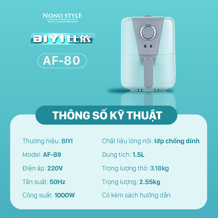 Nồi Chiên Không Dầu Mini BIYI AF-89 (1,5L) - Hàng Chính Hãng