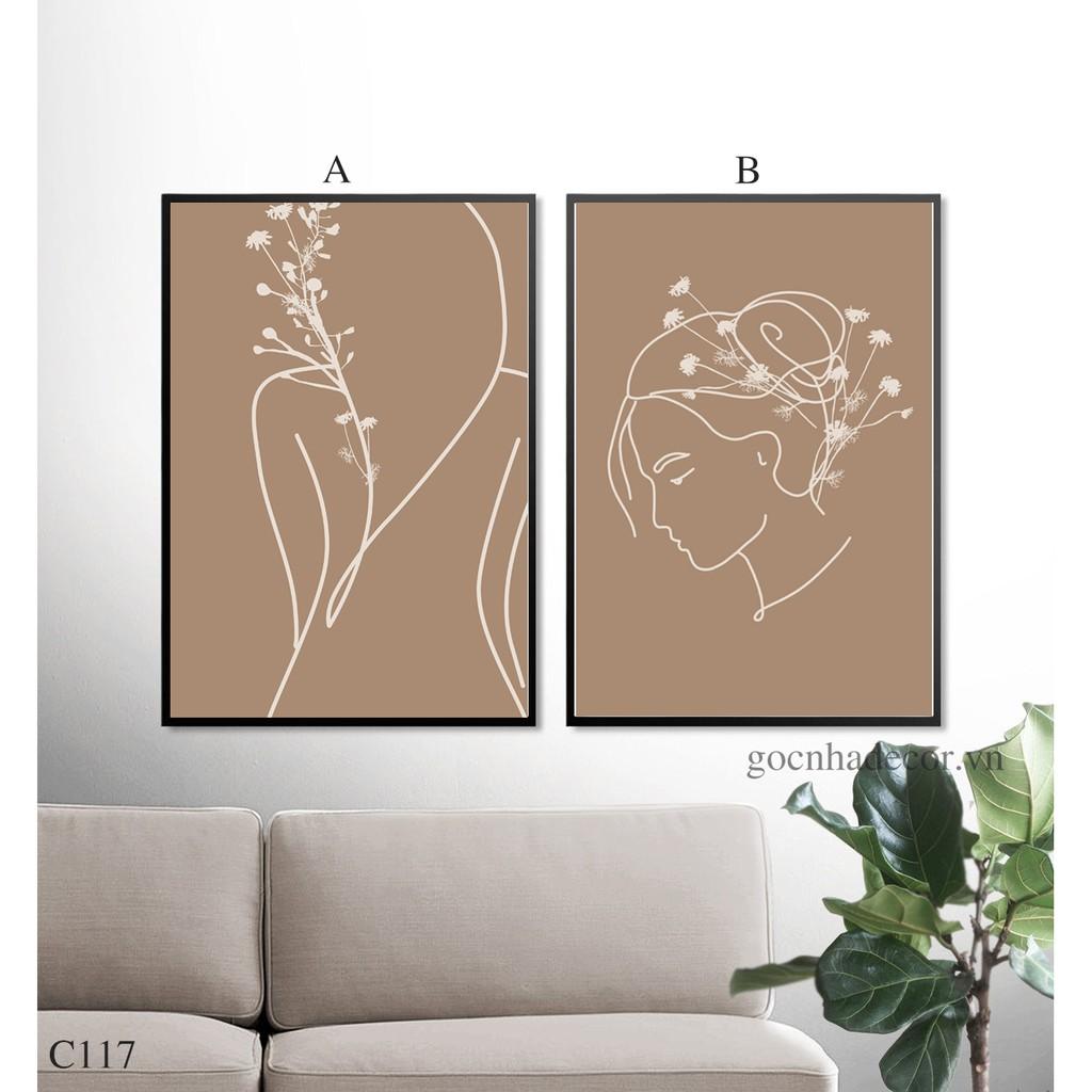 Tranh canvas-Set 2 tranh cô gái-Tranh trừu tượng-Tặng kèm theo đinh treo tranh-Mã GN117