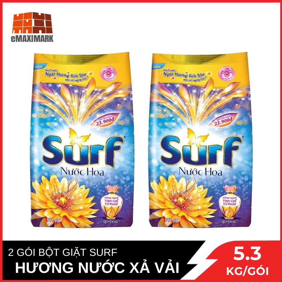 COMBO 2 túi bột giặt Surf Hương nước xả vải (Tím) Gói lớn 5.3kgX2