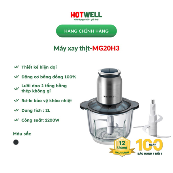 Máy Xay Thịt HOTWELL MG20H3, Bảo Hành 12 Tháng, 1 Đổi 1 Trong 100 Ngày - Hàng Chính Hãng